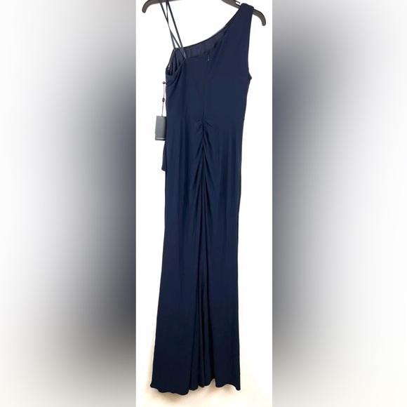 Adrianna Papell Women’s One Shoulder Navy Long Ruched Dress Size 6 - Picture 3 of 4